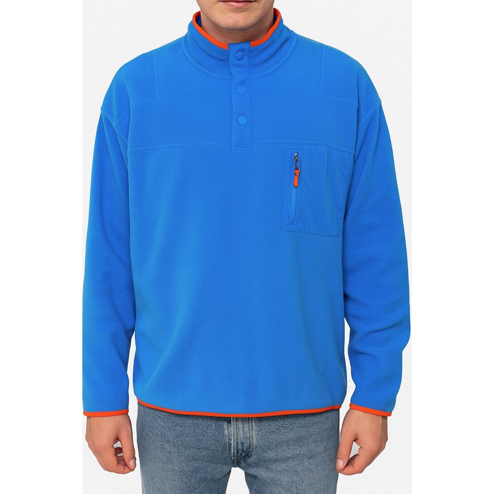 Club Room Blue Orange Trim Fleece Pullover Men’s XL – Snap Neck Outdoor Jacket
